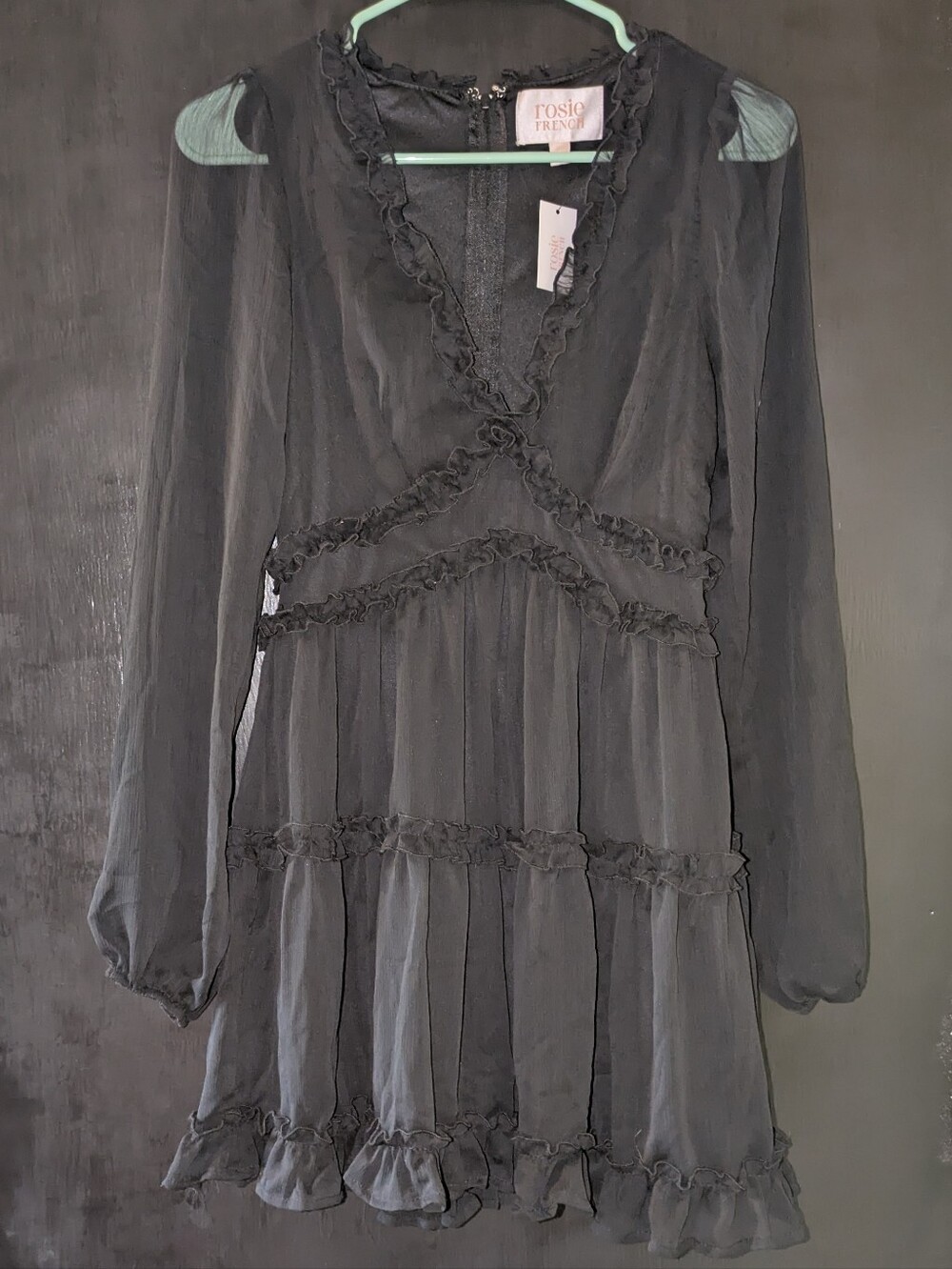 Francesca's Collections Black Ruffle-Tiered Long Sleeve Dress